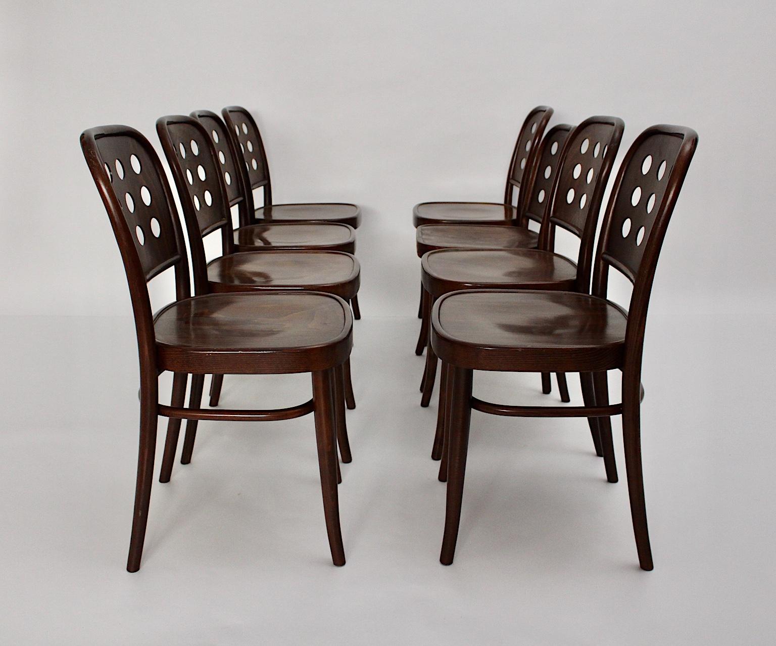 Vintage Set 12 Brown Beech Bentwood Dining Chairs Style Josef Hoffmann 1990s 1