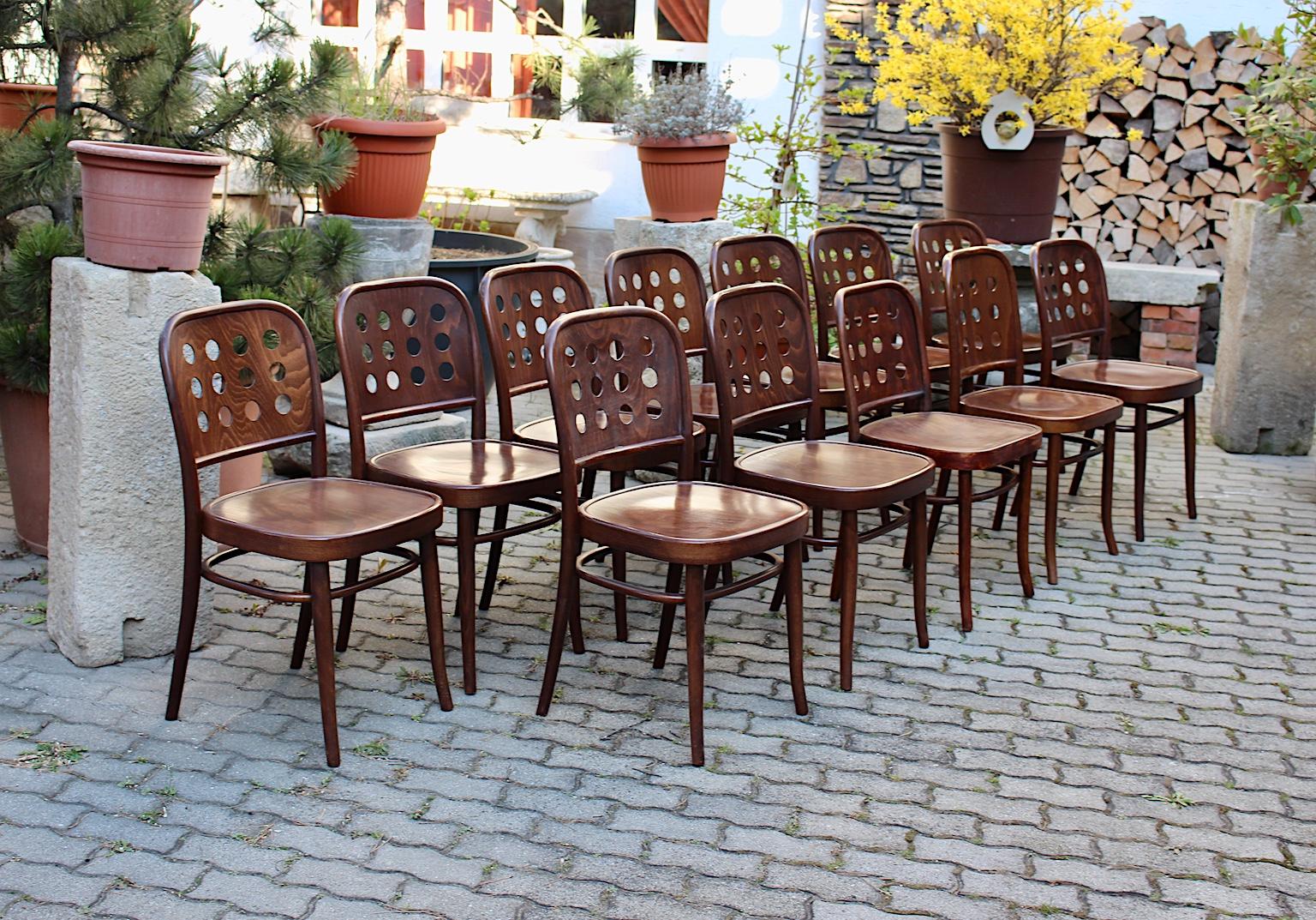 Vintage Set 12 Brown Beech Bentwood Dining Chairs Style Josef Hoffmann 1990s 4