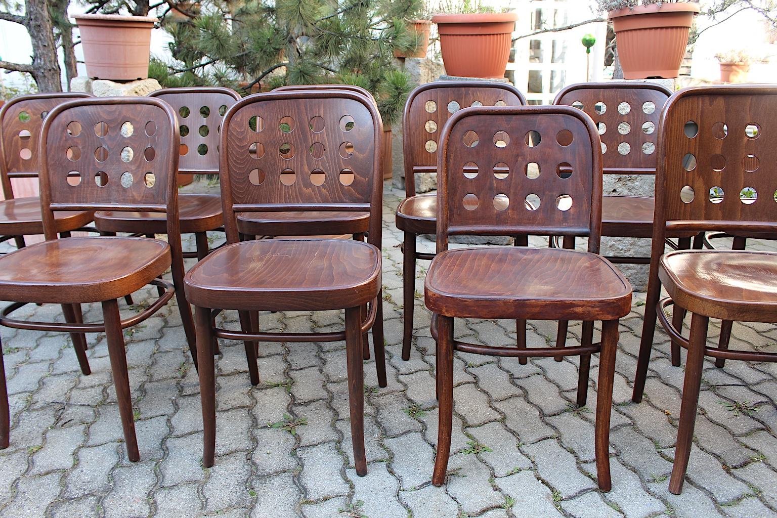 Vintage Set 12 Brown Beech Bentwood Dining Chairs Style Josef Hoffmann 1990s 5