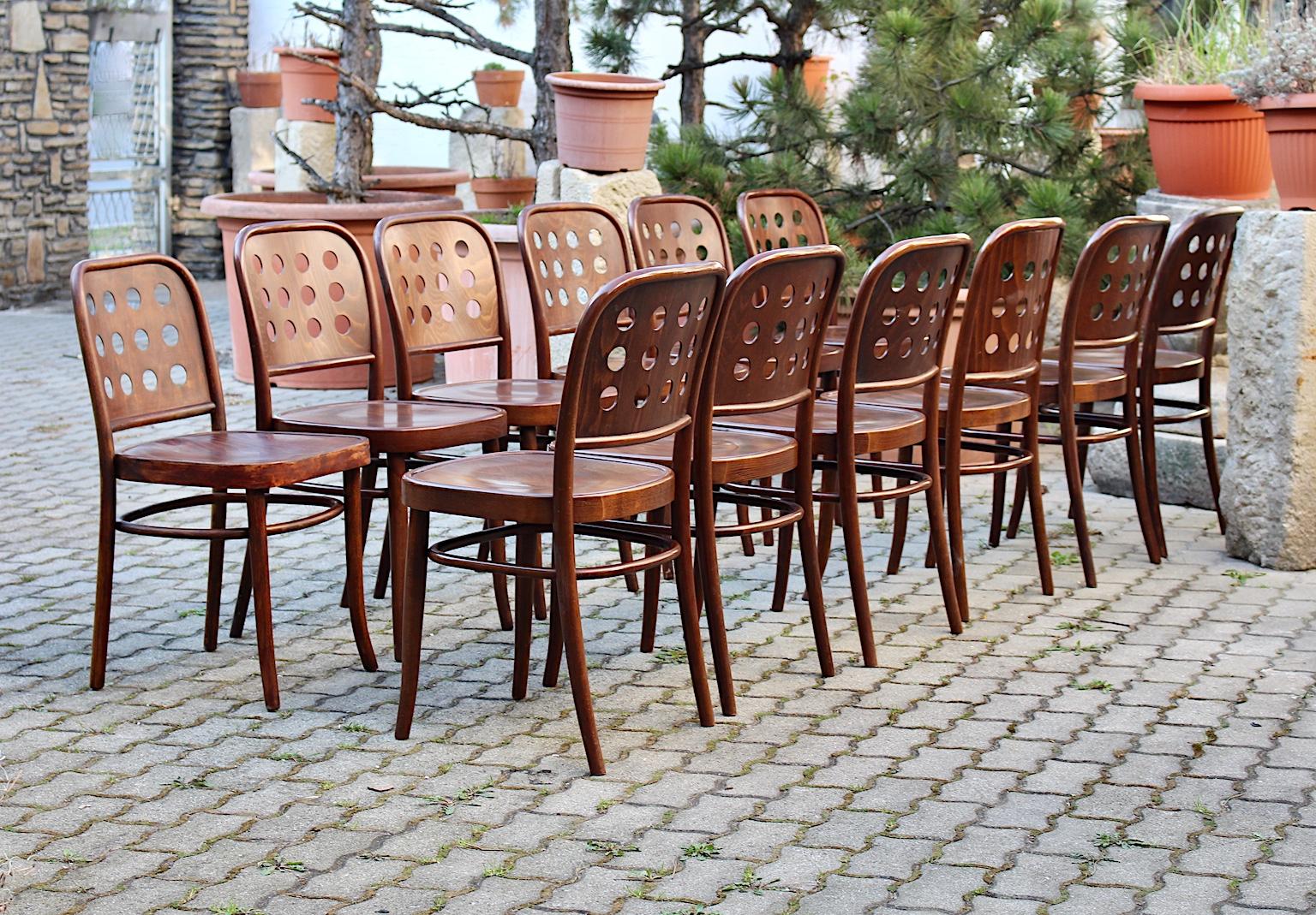 Vintage Set 12 Brown Beech Bentwood Dining Chairs Style Josef Hoffmann 1990s In Fair Condition In Vienna, AT