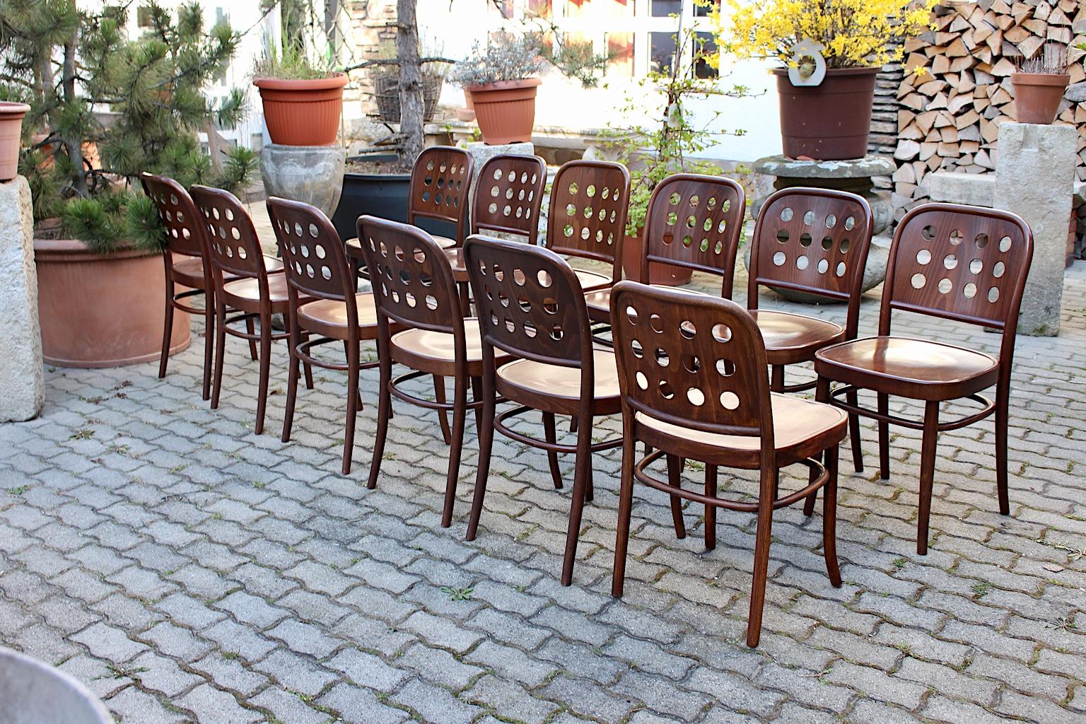 20th Century Vintage Set 12 Brown Beech Bentwood Dining Chairs Style Josef Hoffmann 1990s