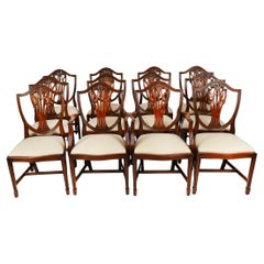 Vintage Set 12 English Hepplewhite Revival Dining Chairs 20th Century