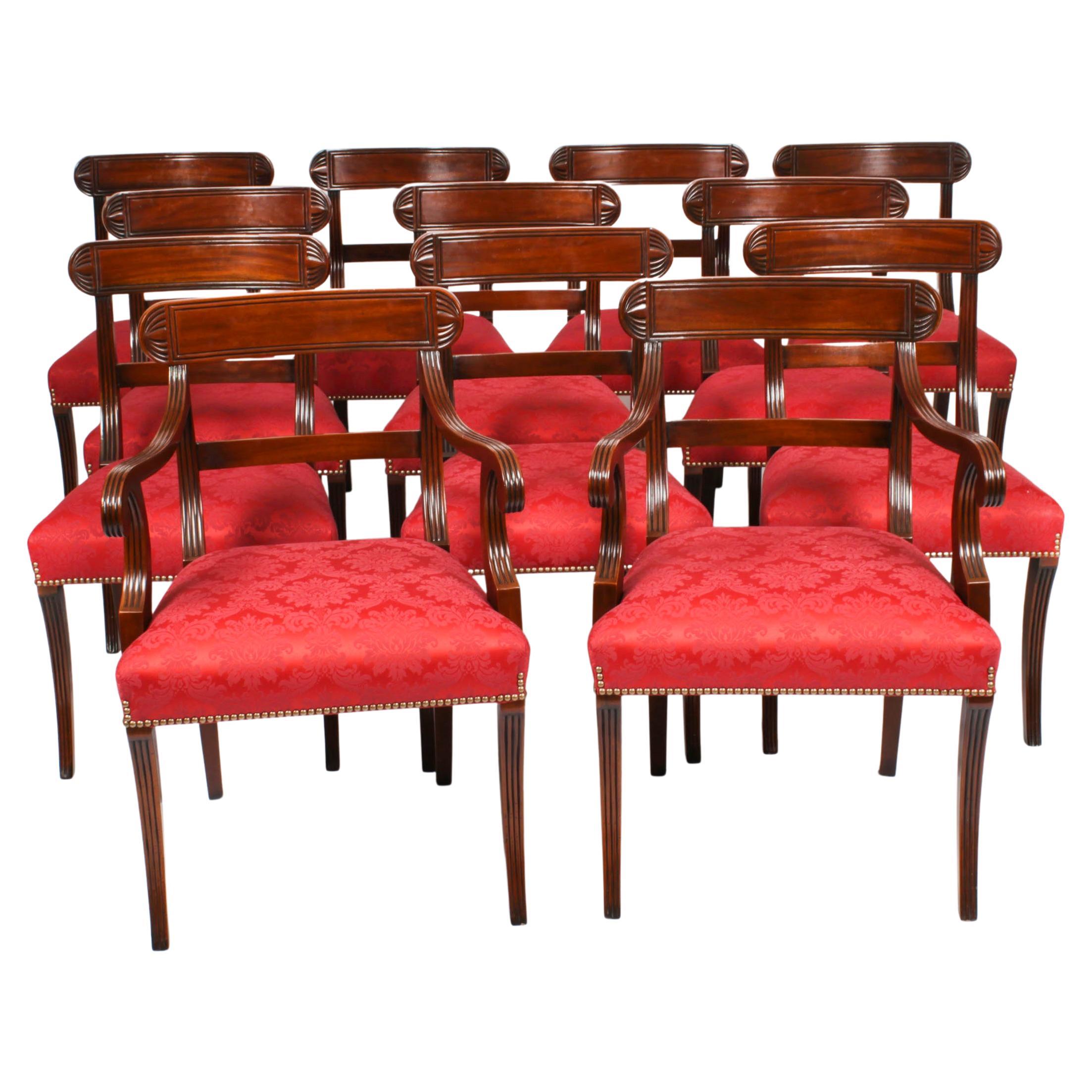 Vintage Set 12 English Regency Revival Bar Back Dining Chairs 20th C For Sale