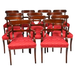 Retro Set 12 English Regency Revival Bar Back Dining Chairs 20th C