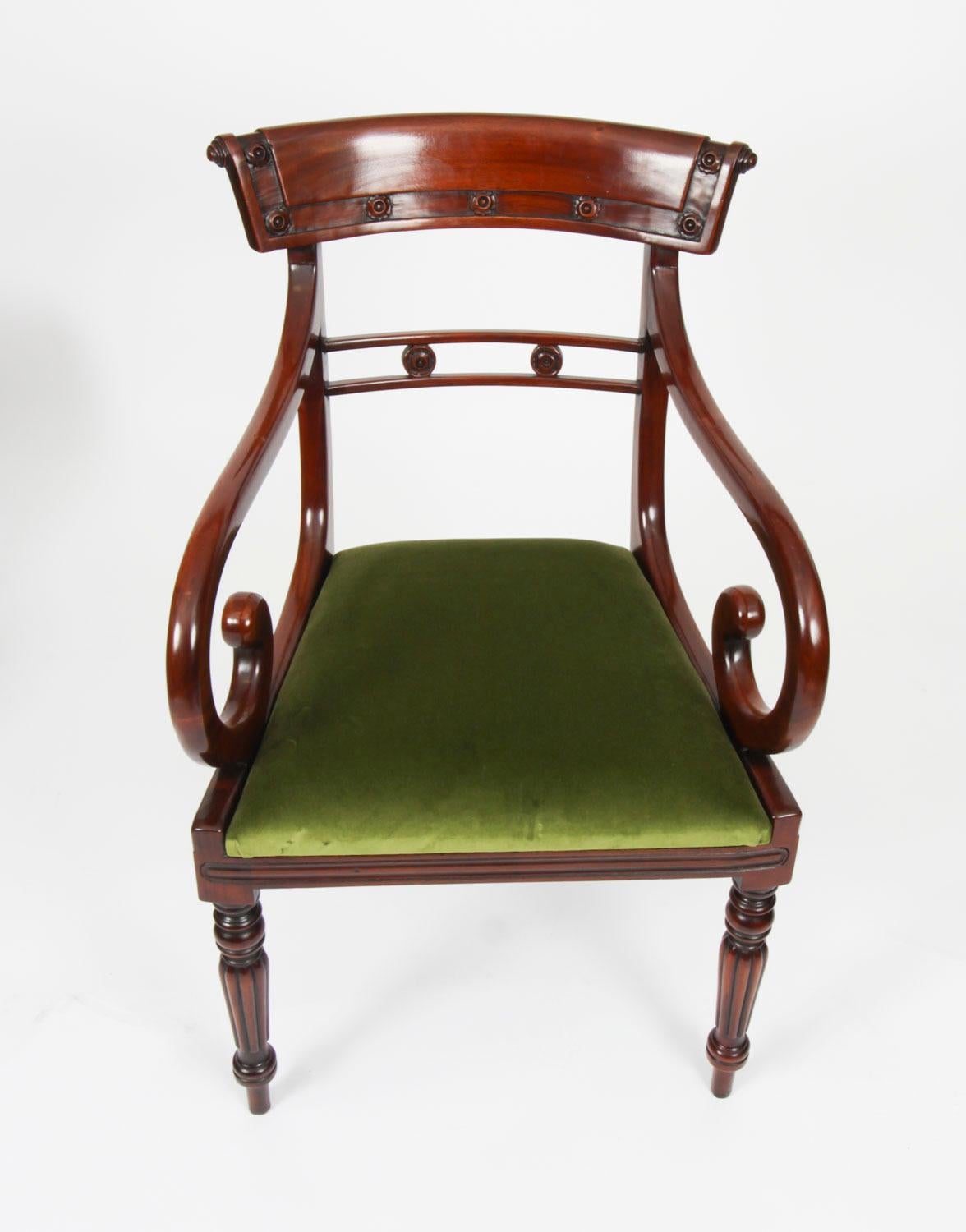 Vintage Set 12 English Regency Revival Bar Back Dining Chairs 20th Century In Good Condition For Sale In London, GB