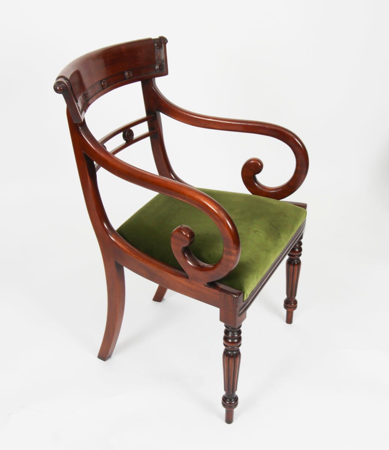 Vintage Set 12 English Regency Revival Bar Back Dining Chairs 20th Century For Sale 3