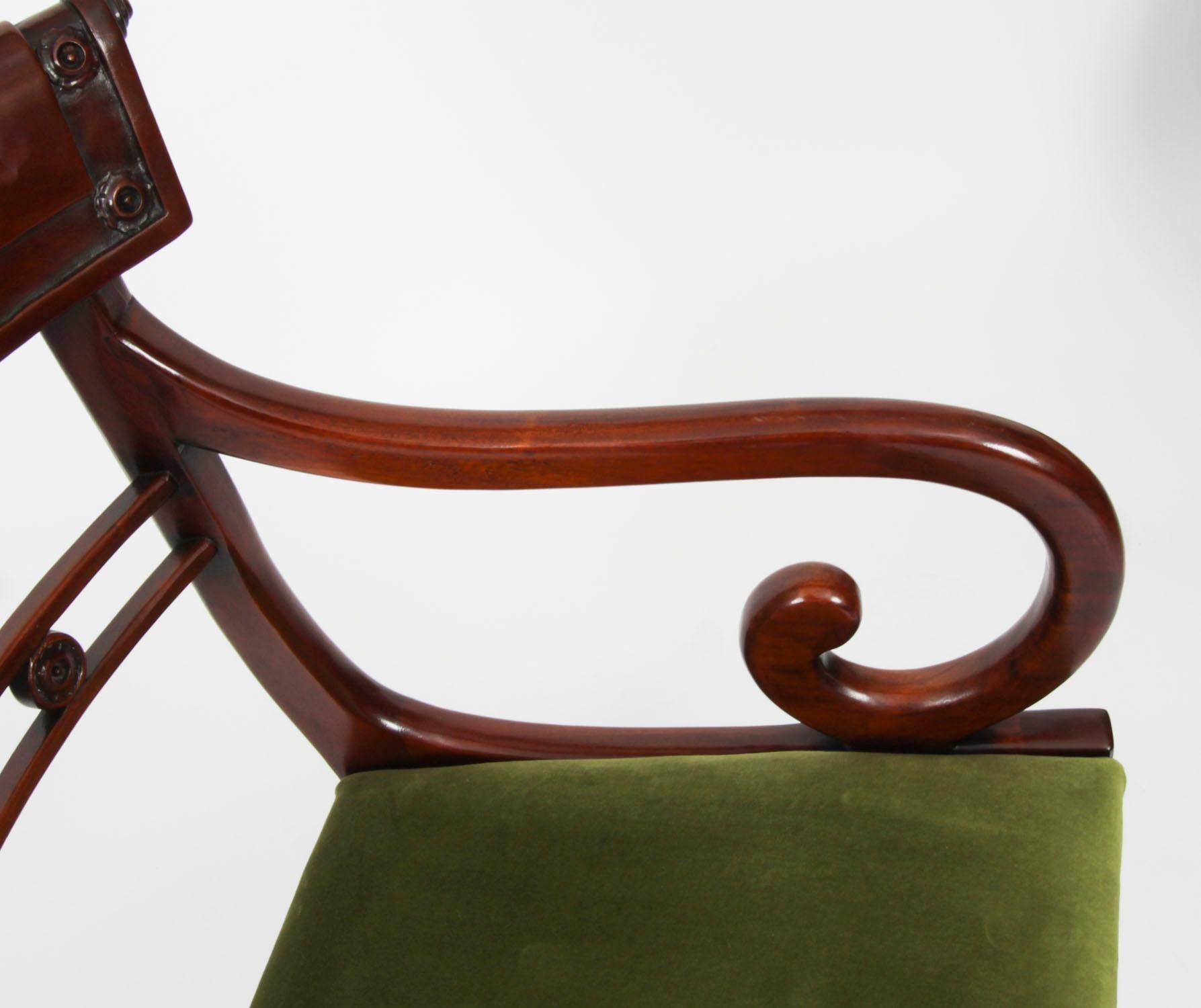 Vintage Set 12 English Regency Revival Bar Back Dining Chairs 20th Century For Sale 4