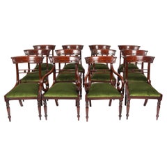 Vintage Set 12 English Regency Revival Bar Back Dining Chairs 20th Century