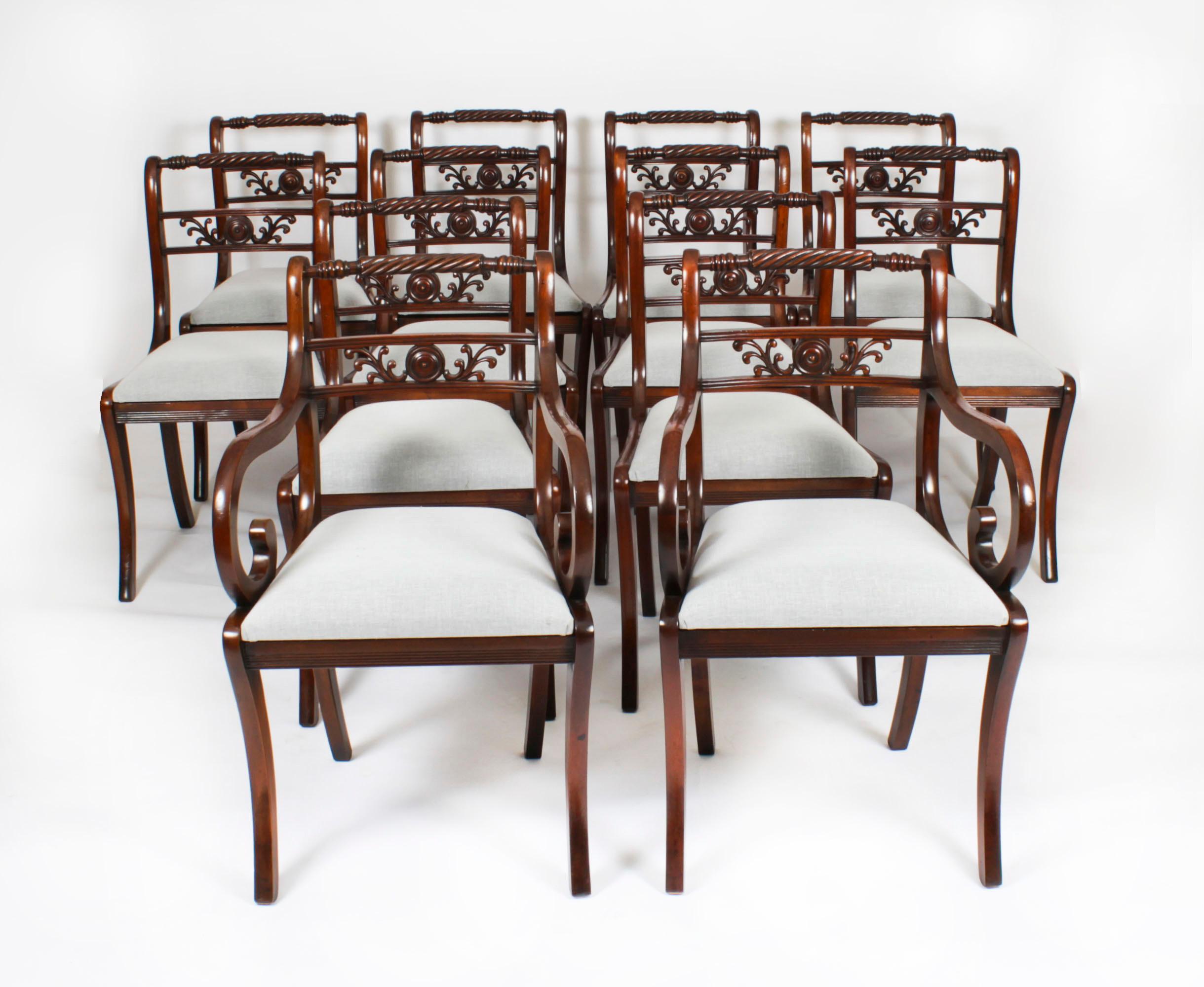 Vintage Set 12 English Regency Revival Rope Back Dining Chairs 20th C 14