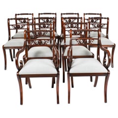 Vintage Set 12 English Regency Revival Rope Back Dining Chairs 20th C