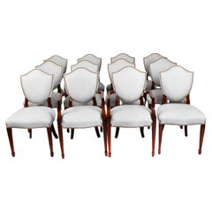 Vintage Set 12 Hepplewhite Revival Shield Back Dining Chairs 20th Century