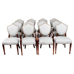 Vintage Set 12 Hepplewhite Revival Shield Back Dining Chairs 20th Century