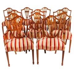 Vintage Set 12 Hepplewhite Shield Back Dining Chairs by William Tillman 1980s