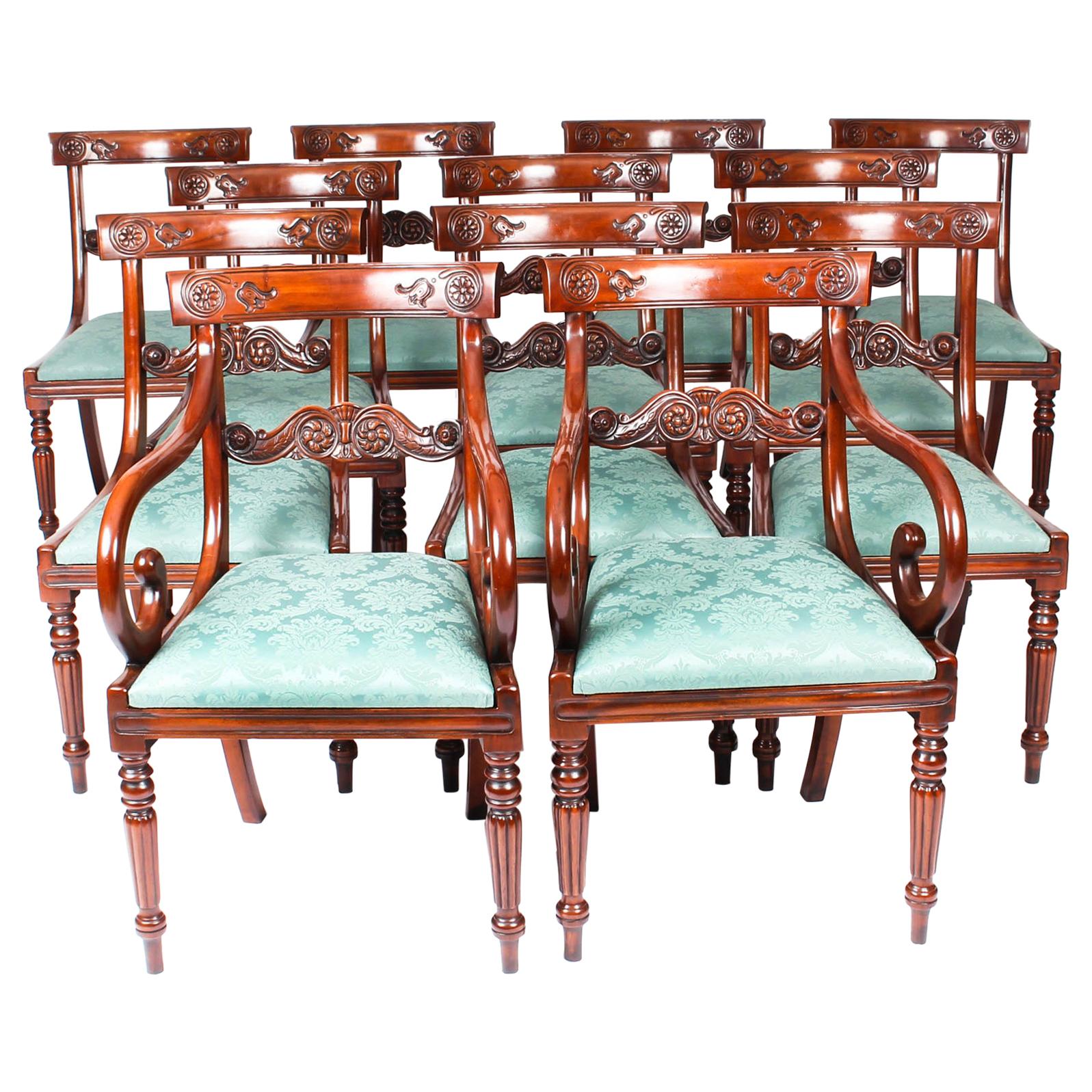 Vintage Set of 12 Mahogany Regency Revival Bar Back Dining Chairs, 20th Century