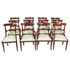 Retro Set 12 Mahogany Regency Revival Bar Back Dining Chairs 20th Century