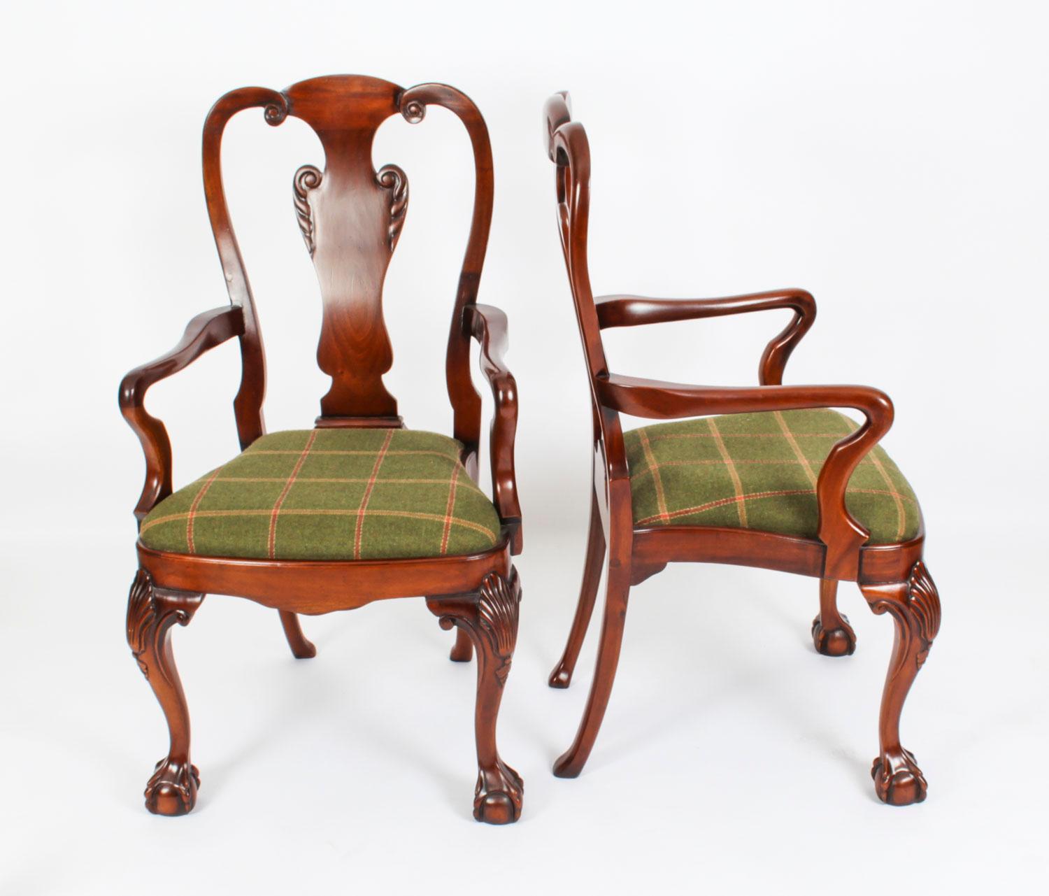 Mid-20th Century Vintage Set 12 Queen Anne Revival Mahogany Dining Chairs, Mid 20th Century