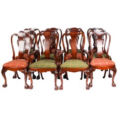 Vintage Set 12 Queen Anne Revival Mahogany Dining Chairs, Mid 20th Century