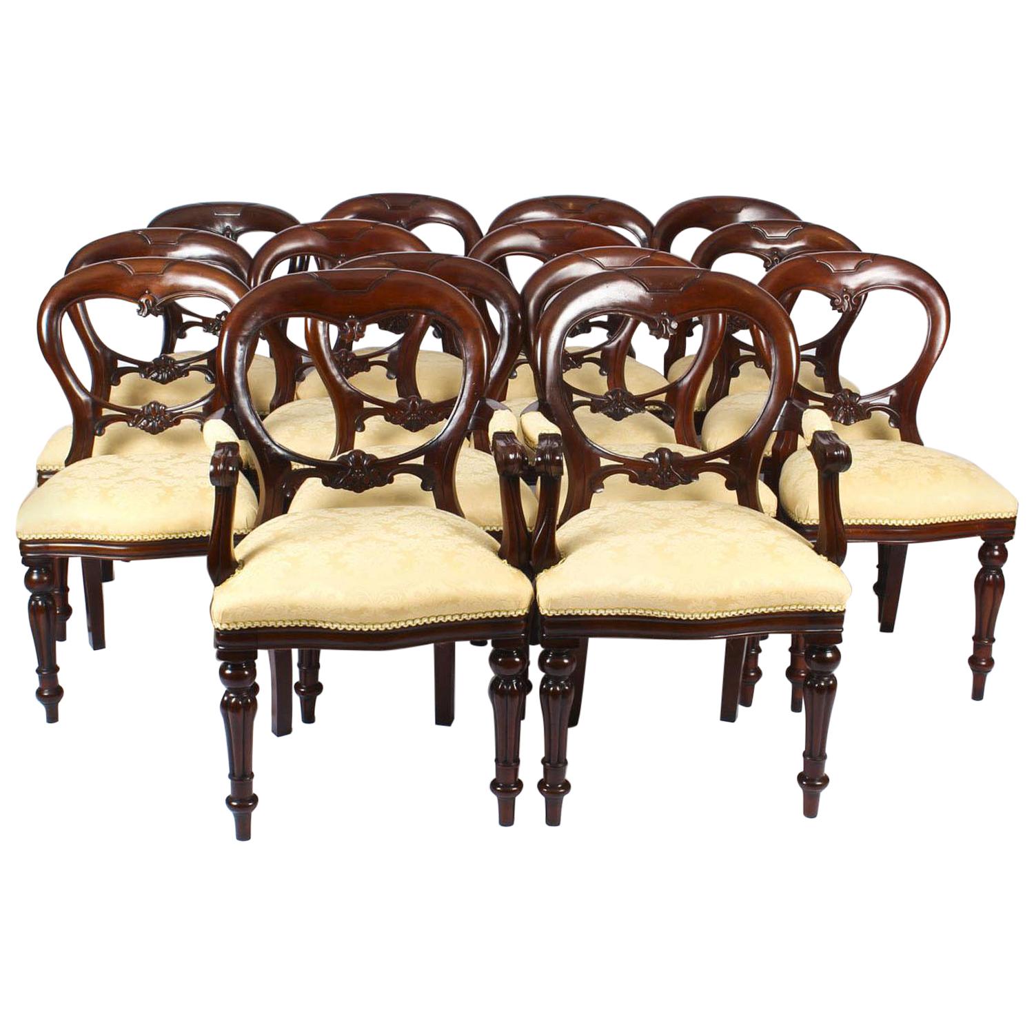 Vintage Set of 12 Victorian Revival Balloon Back Dining Chairs, 20th Century