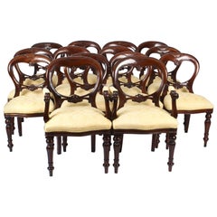 Retro Set of 12 Victorian Revival Balloon Back Dining Chairs, 20th Century