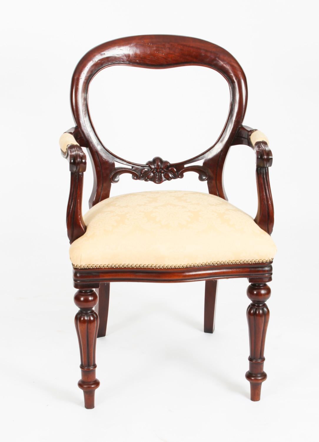 Vintage Set 12 Victorian Revival Balloon Back Dining Chairs 20th Century For Sale 6