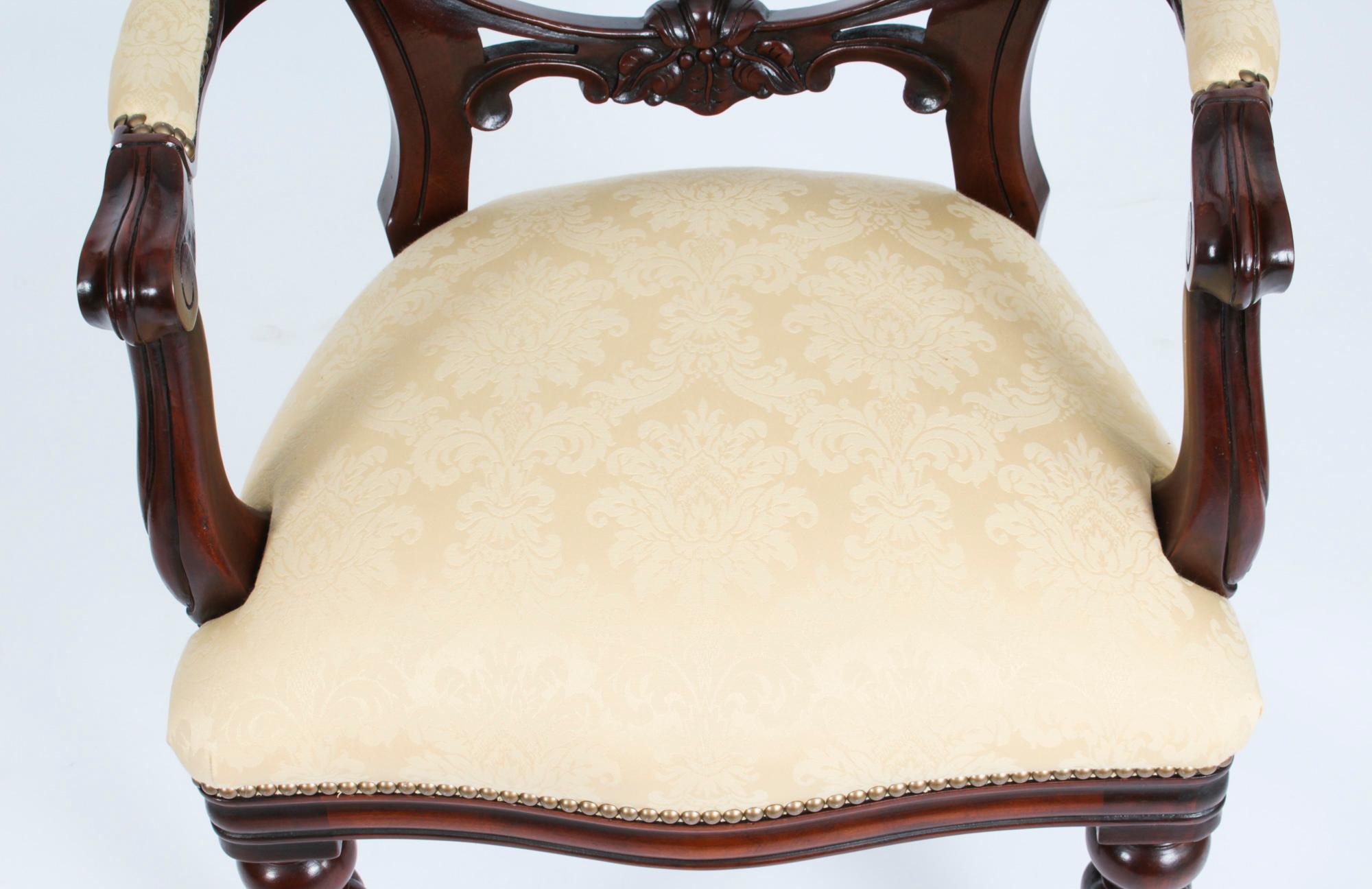 Mahogany Vintage Set 12 Victorian Revival Balloon Back Dining Chairs 20th Century For Sale