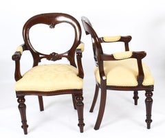 Vintage Set 14 Victorian Revival Balloon Back Dining Chairs, 20th Century