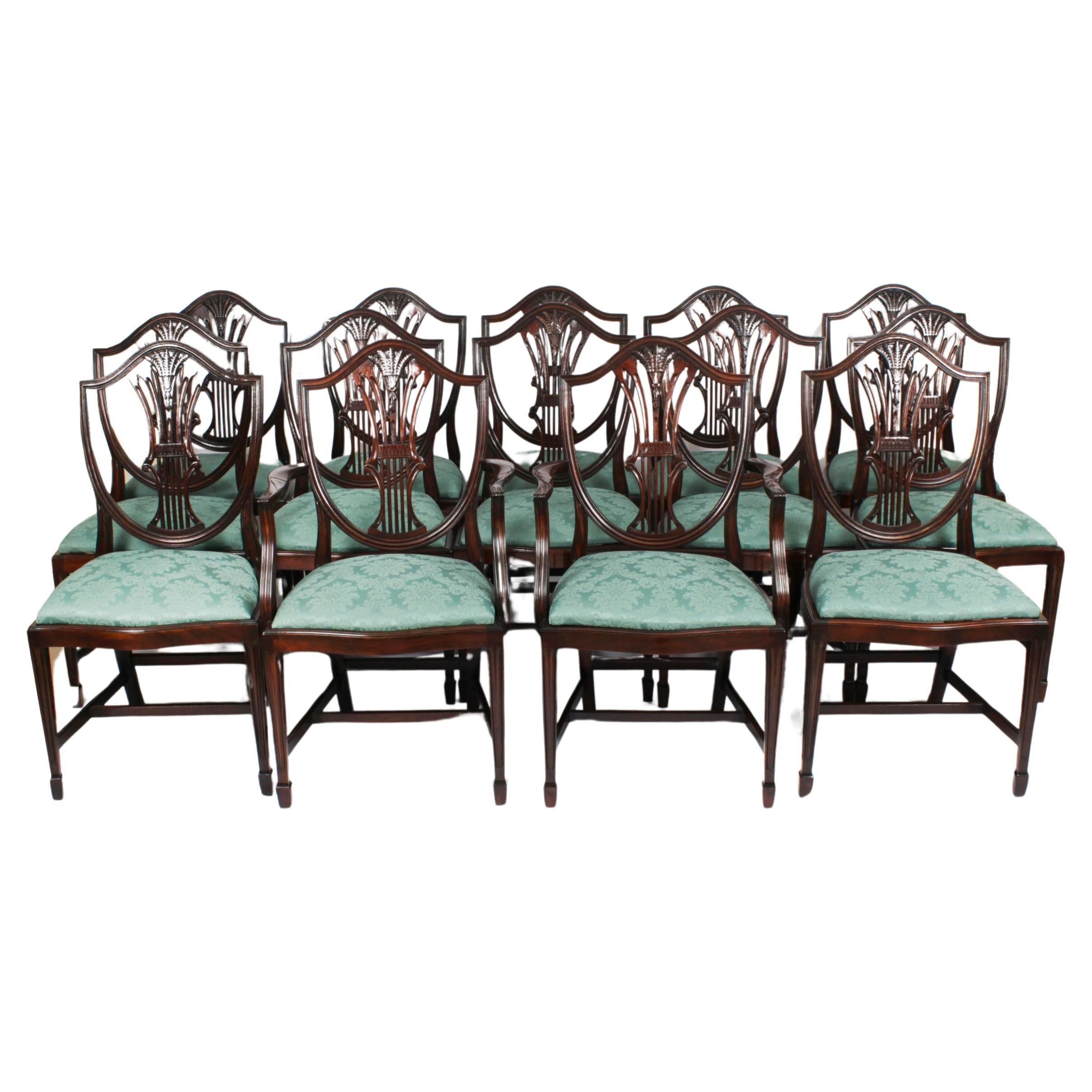 Vintage Set 14 Wheatsheaf Shieldback Dining Chairs 20th Century  For Sale