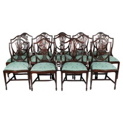 Antique Set 14 Wheatsheaf Shieldback Dining Chairs 20th Century 
