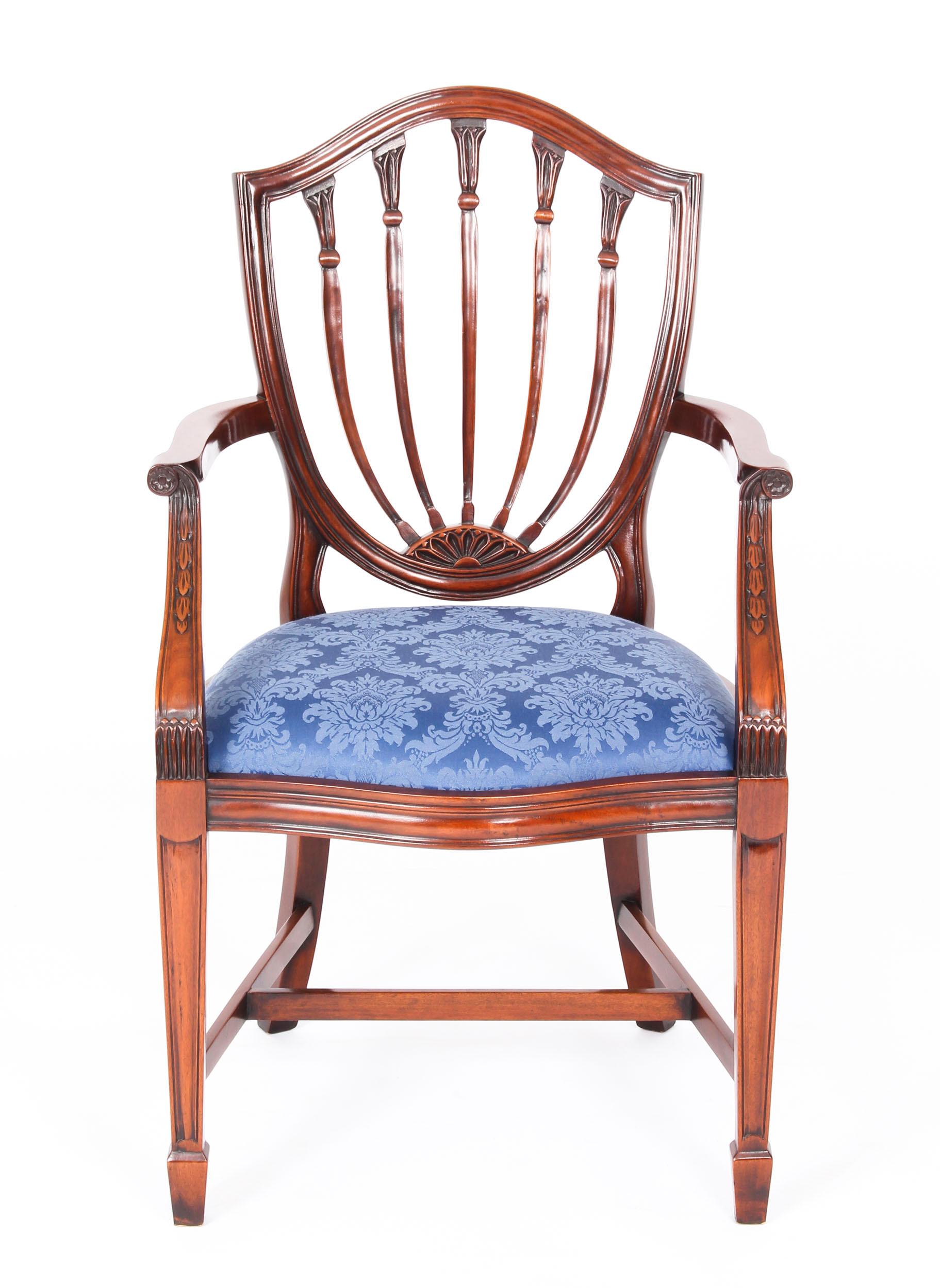 Mahogany Vintage Set 18 English Hepplewhite Revival Dining Chairs 20th Century