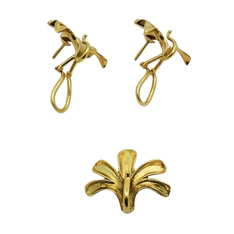 Conjunto Vintage Pendientes Lirio Oro 18k Colgante en venta 6