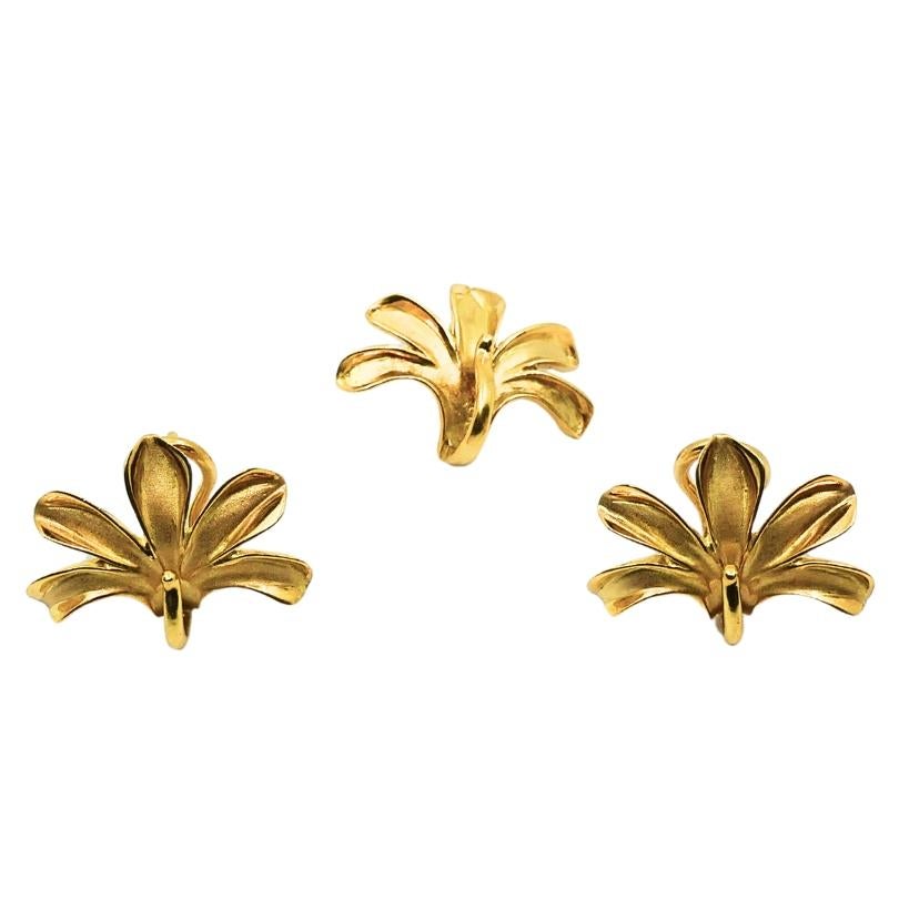 Conjunto Vintage Pendientes Lirio Oro 18k Colgante en venta 1