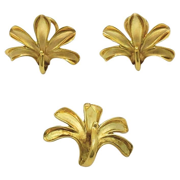 Conjunto Vintage Pendientes Lirio Oro 18k Colgante en venta