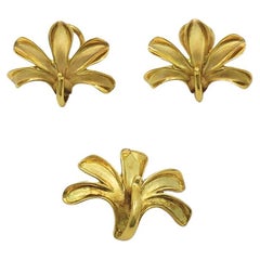 Set Vintage Or 18k Pendentif Lily Earrings