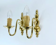 Vintage Set 2 Gilt Brass Sconces With Faux Candles, Massive Lighting, Belgium