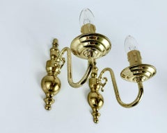 Vintage Set 2 Gilt Brass Sconces With Faux Candles, Massive Lighting, Belgium