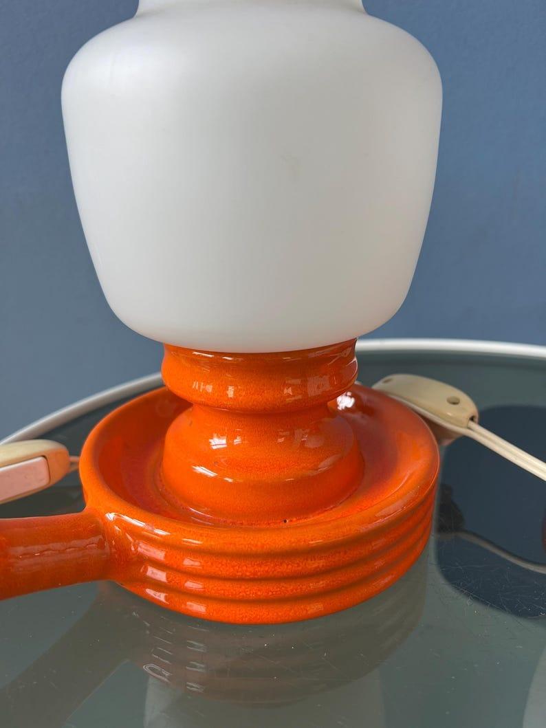 Vintage Set (2) of Orange Ceramic Opaline Glass Table Lamps, 1970s In Excellent Condition For Sale In ROTTERDAM, ZH