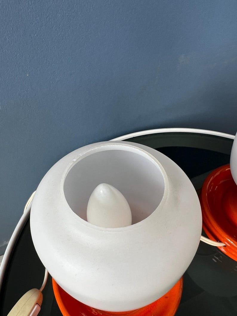 20th Century Vintage Set (2) of Orange Ceramic Opaline Glass Table Lamps, 1970s For Sale