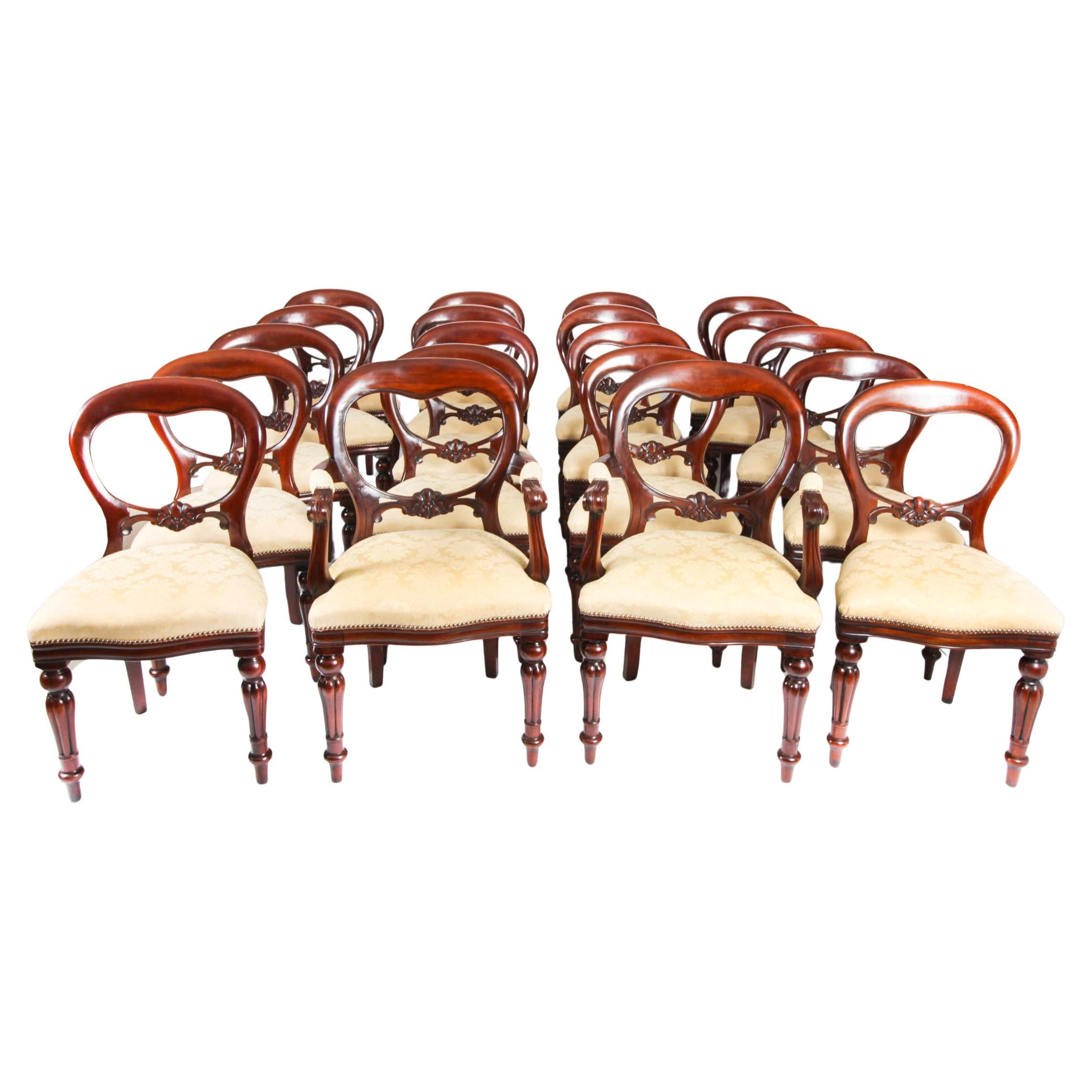 Vintage Set 20 Victorian Revival Balloon back Dining Chairs 20th Century