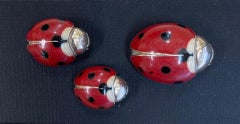 Vintage Set 3 Mid Century Modern Red and Black Enamel Sterling Silver Ladybugs