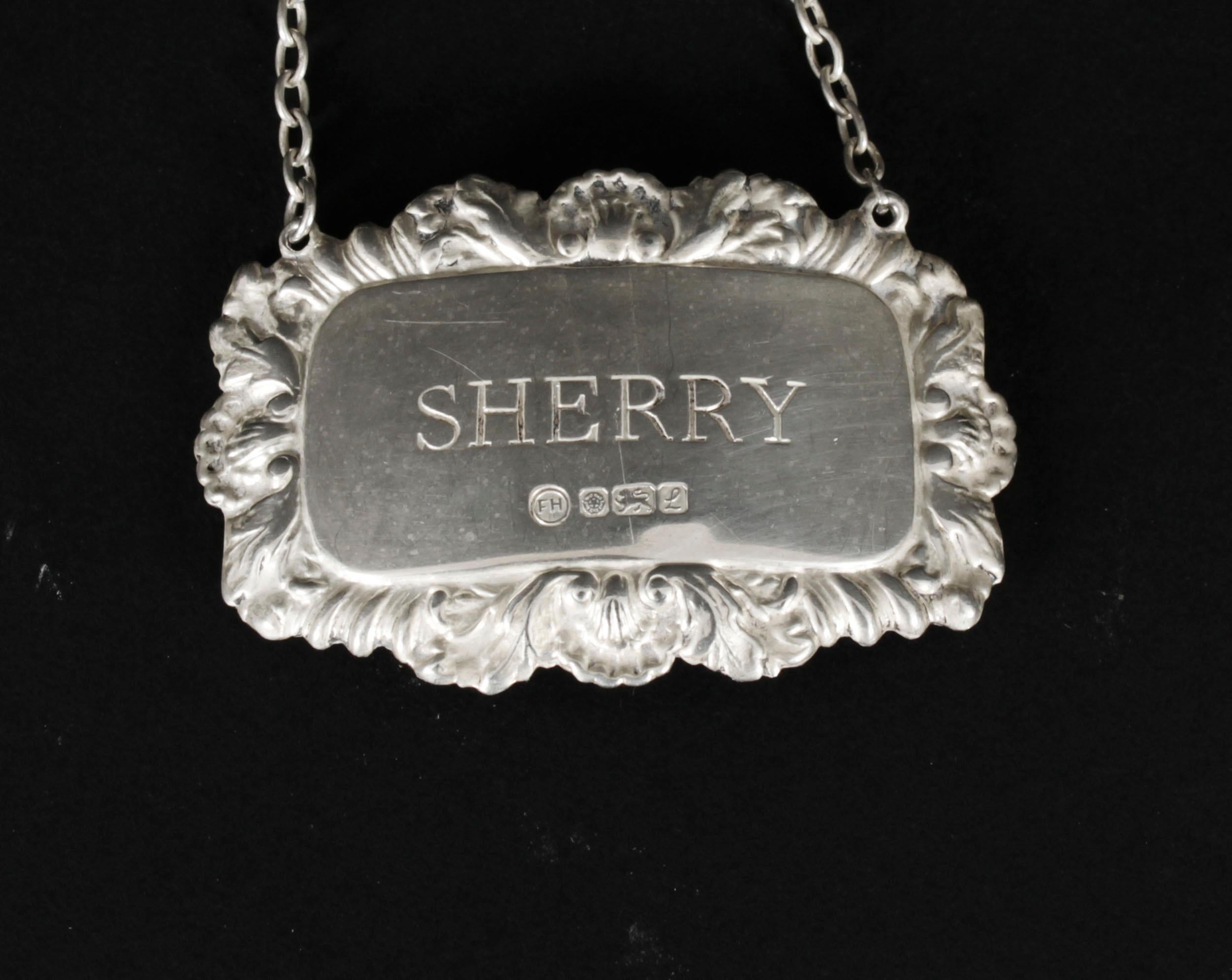 Vintage Set 3 Sterling Silver Drink Labels Whisky, Brandy Sherry Dated 1981 For Sale 6