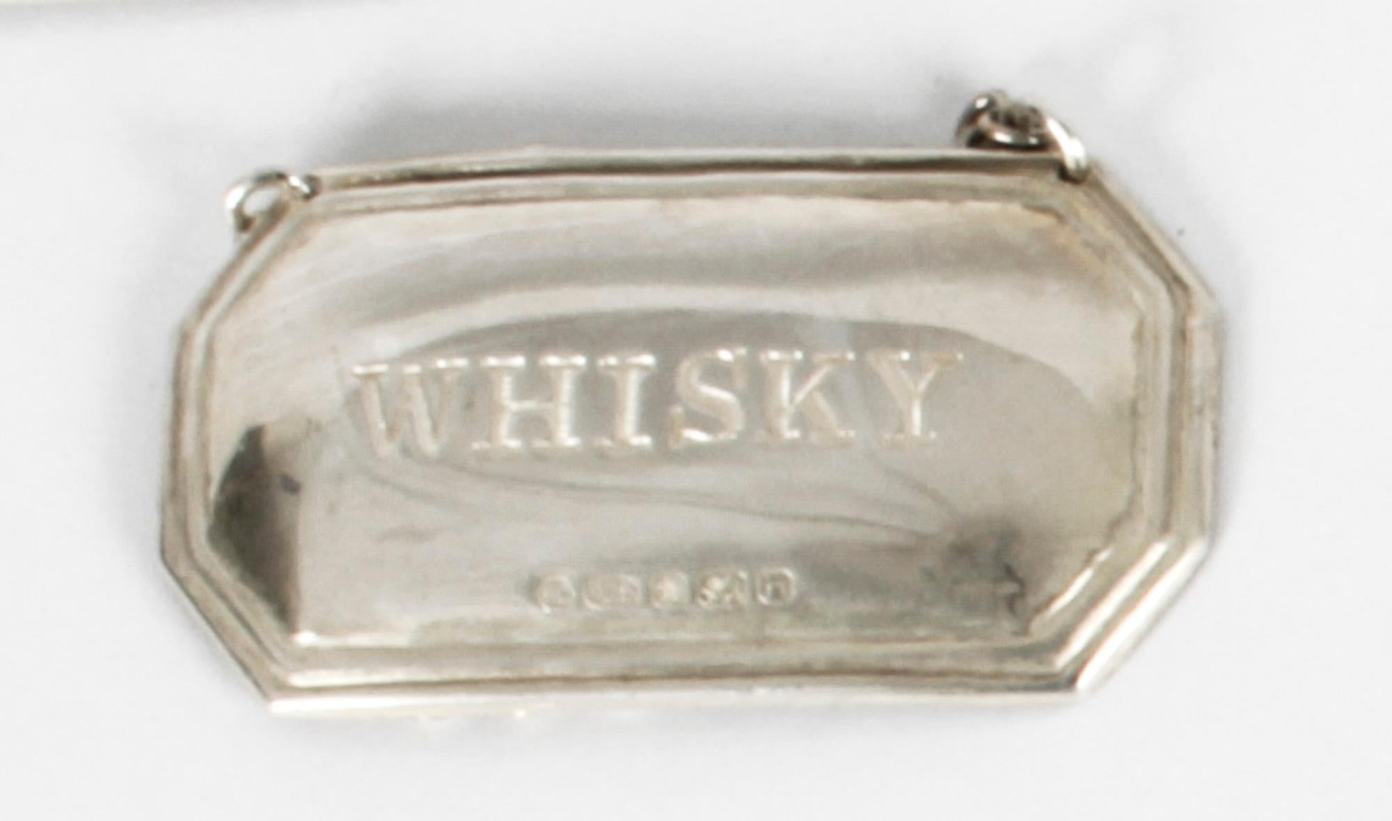 Contemporary Vintage Set 3 Sterling Silver Drink Labels Whisky, Brandy Dry Sherry Dated 2007