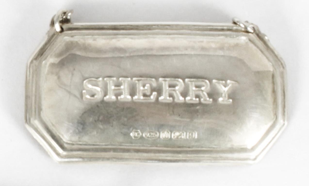 Vintage Set 3 Sterling Silver Drink Labels Whisky, Brandy Dry Sherry Dated 2007 2