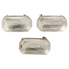 Vintage Set 3 Sterling Silver Drink Labels Whisky, Brandy Dry Sherry Dated 2007