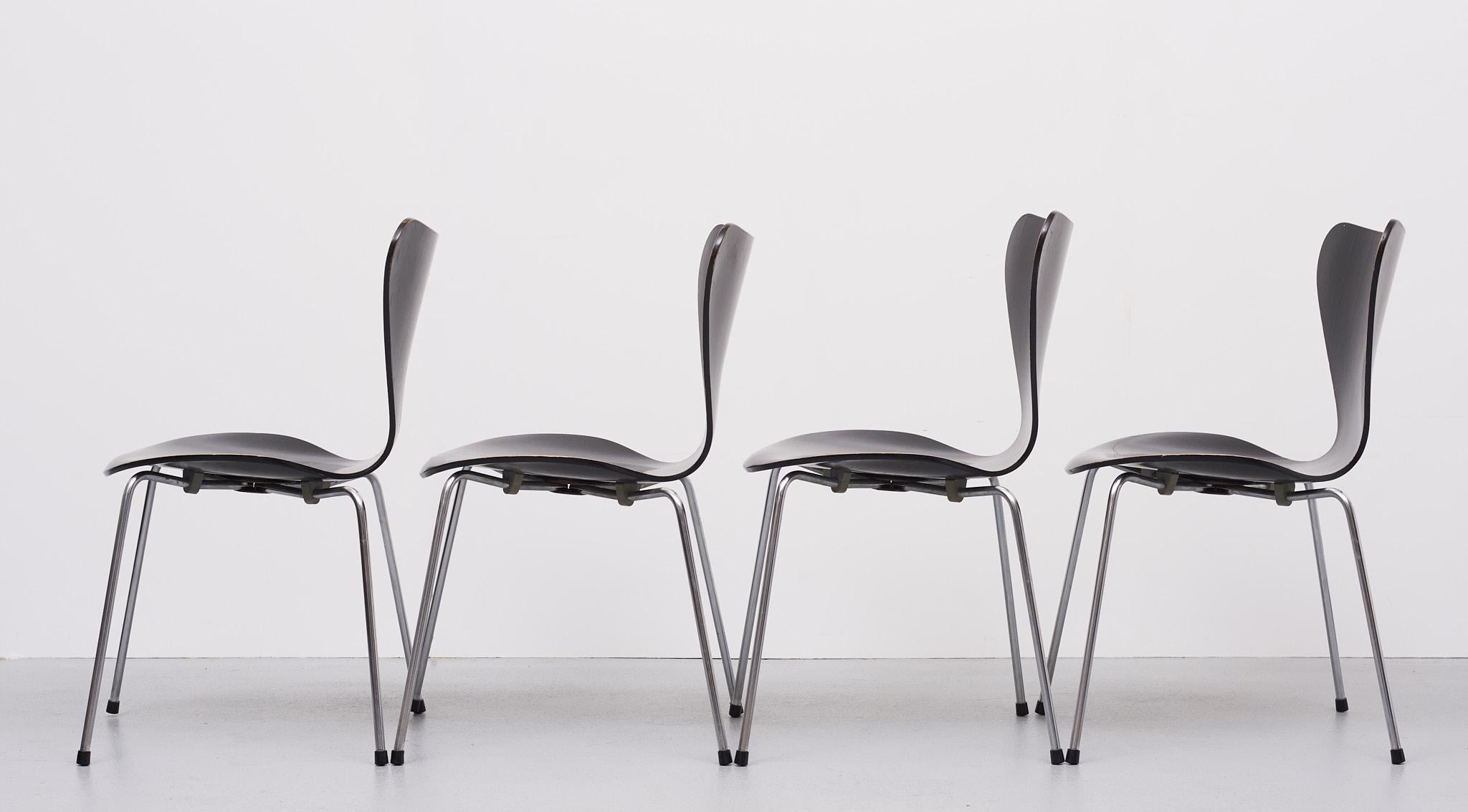 Mid-Century Modern Ensemble vintage 3107 chaises papillon design Arne Jacobsen pour Fritz Hansen en vente