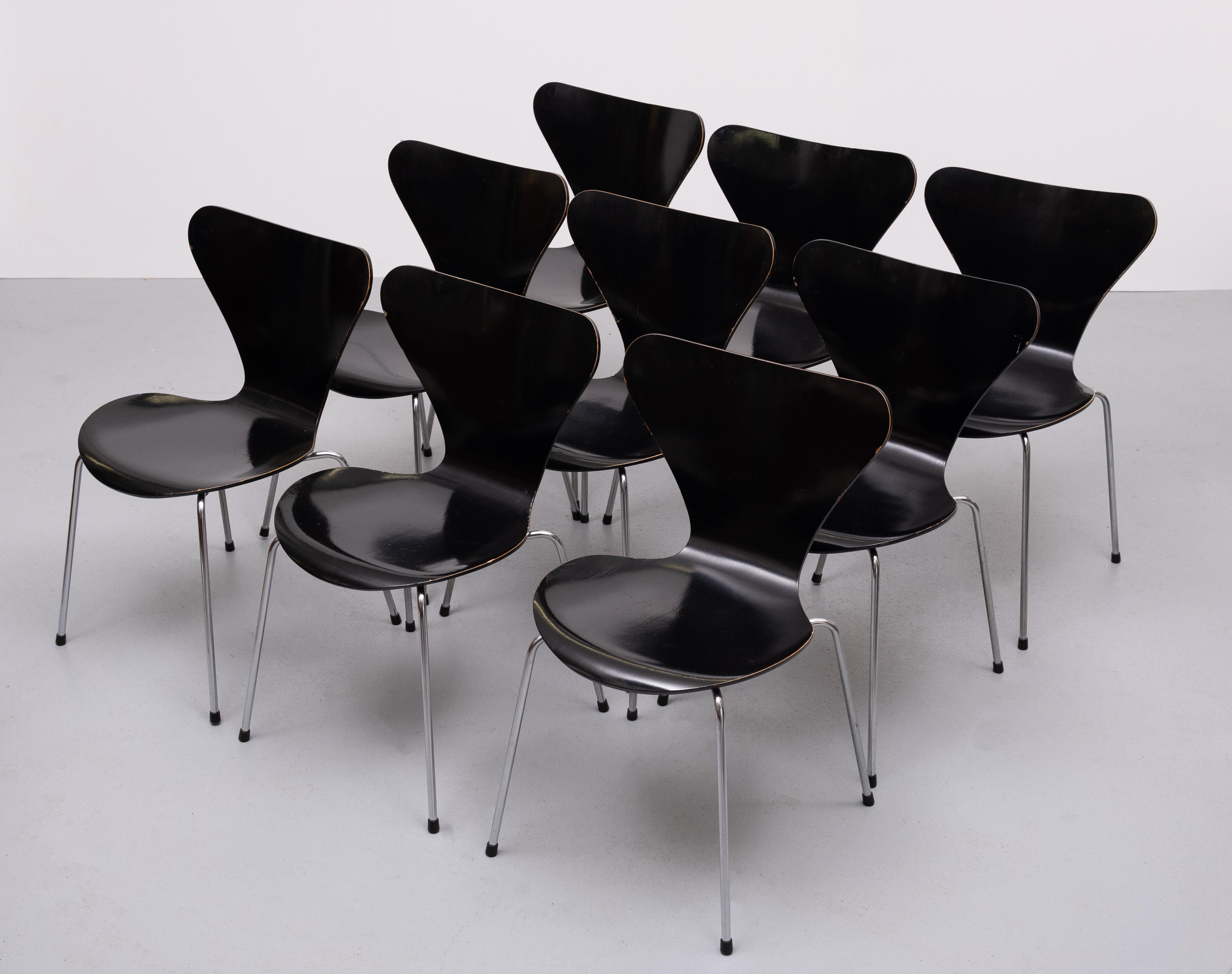 Mid-Century moderno Set 3107 sedie a farfalla vintage design Arne Jacobsen per Fritz Hansen in vendita
