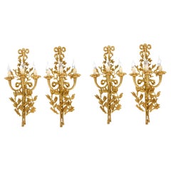 Vintage Set 4 Rococo Revival Gilded Bronze Ormolu Wall Lights 20th C