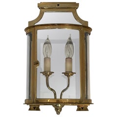Vintage Pair Bronze Wall Lantern Sconces Curved Glass Mirrored Back Vaughan