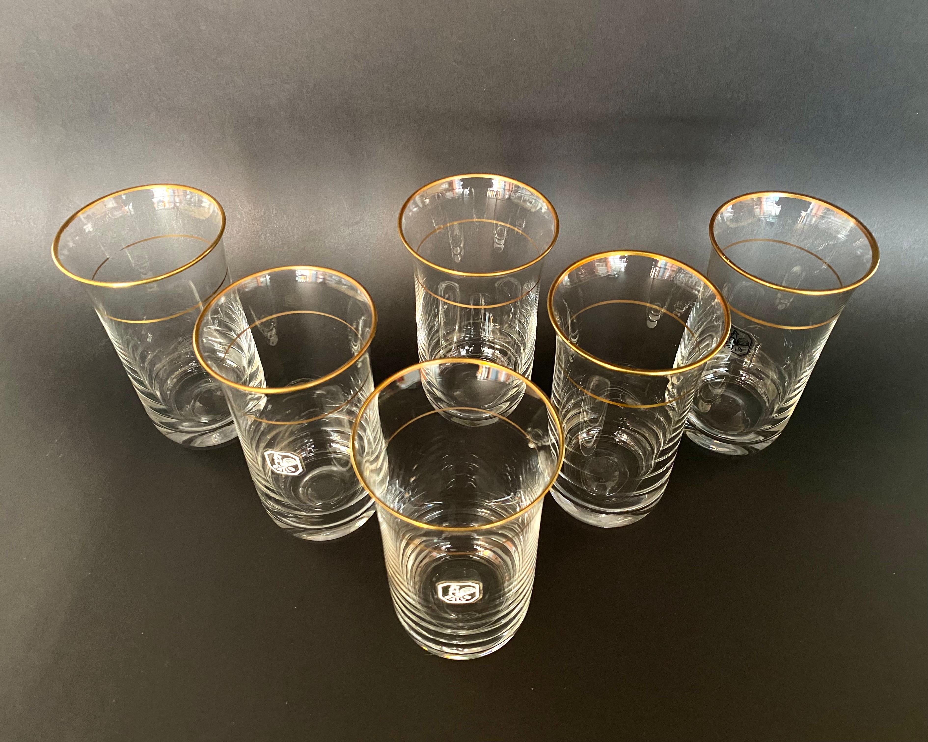 Vintage Set 6 Crystal Water Glasses, Gallo, Germany, 1970s In Excellent Condition For Sale In Bastogne, BE
