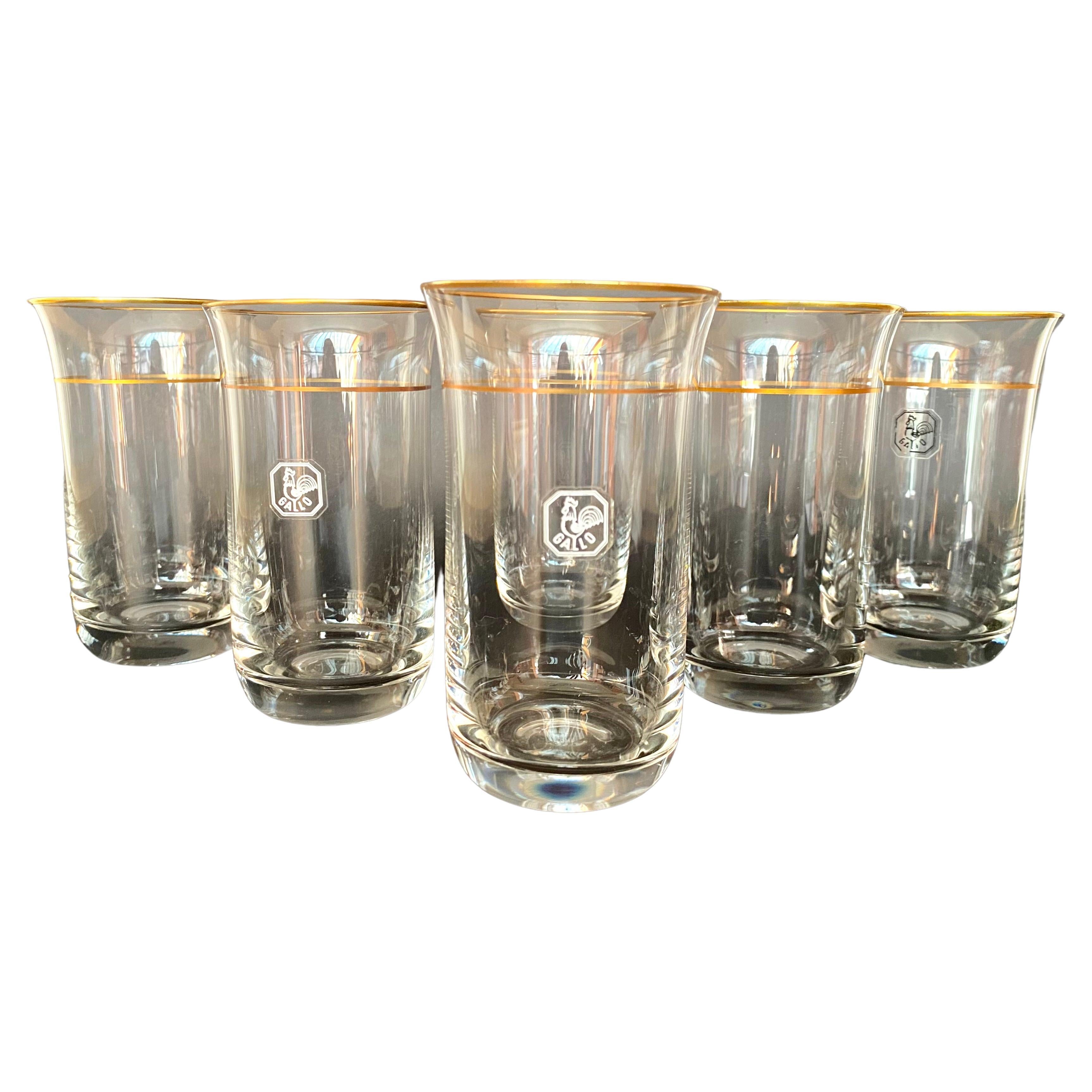 Vintage Set 6 Crystal Water Glasses, Gallo, Germany, 1970s For Sale