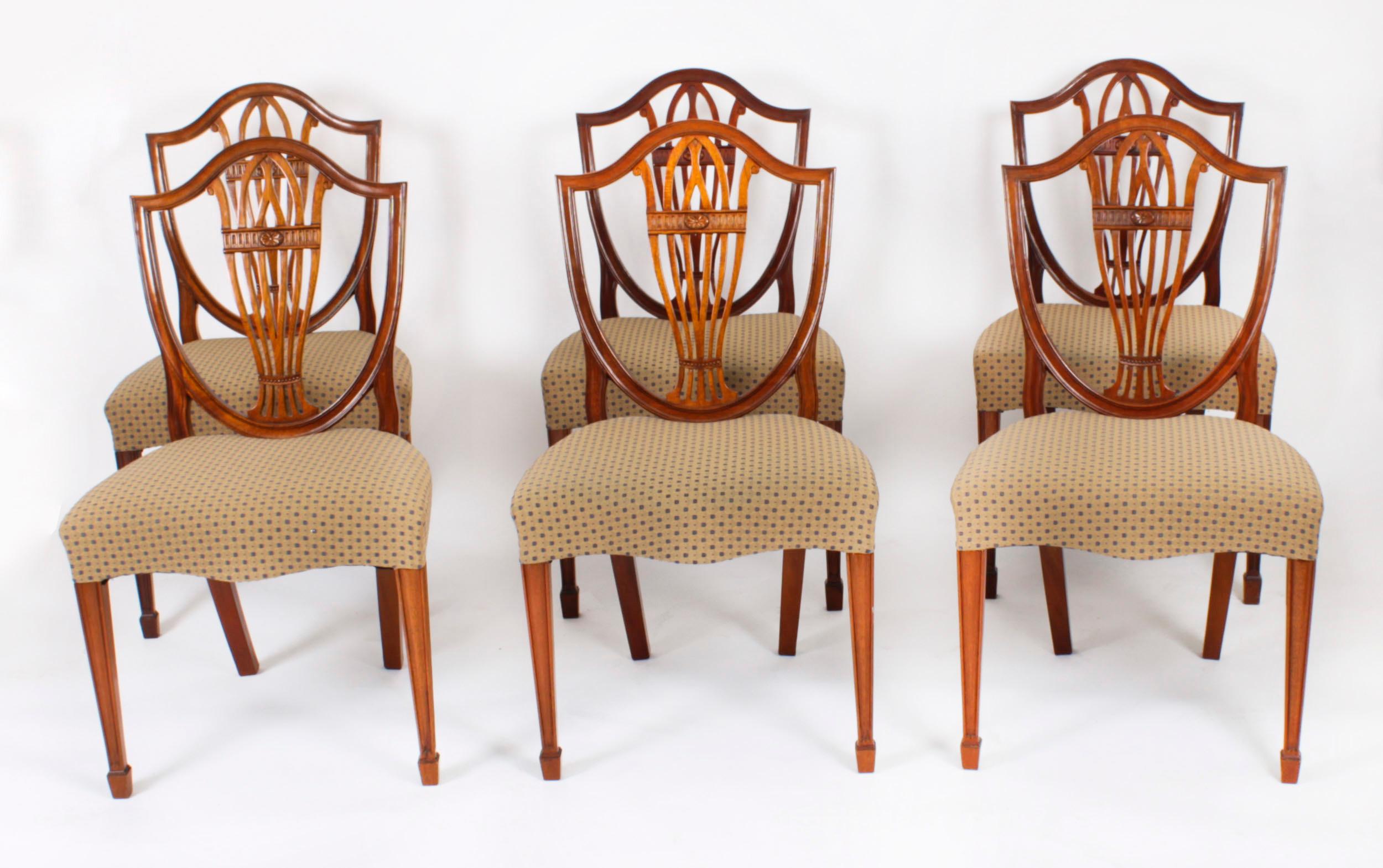 Vintage Set 6 Hepplewhite Shield Back Dining Chairs by William Tillman 7
